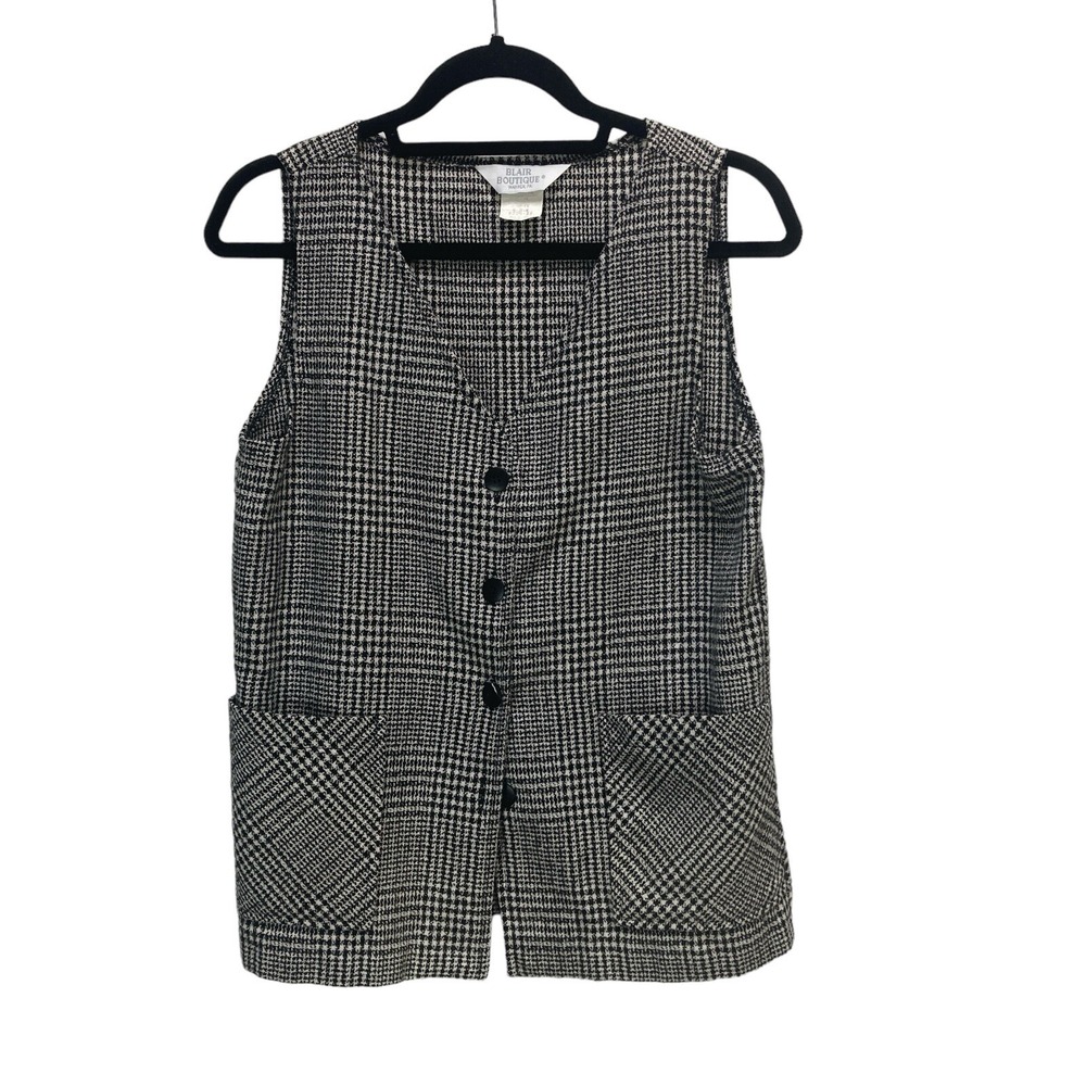 Vtg Blair Boutique Sz 6 Women's‎ Vest Button Front Black White Houndstooth